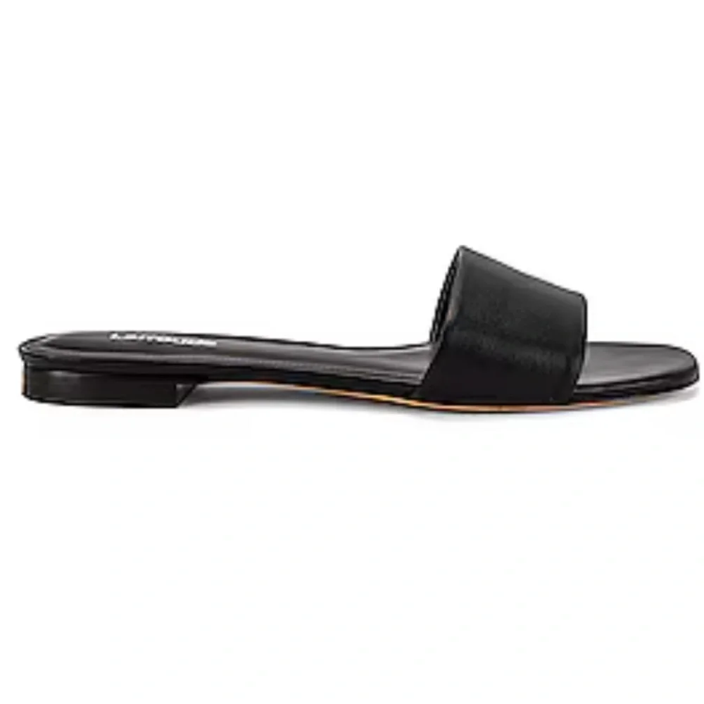 Larroude Black Leather Slide Sandals